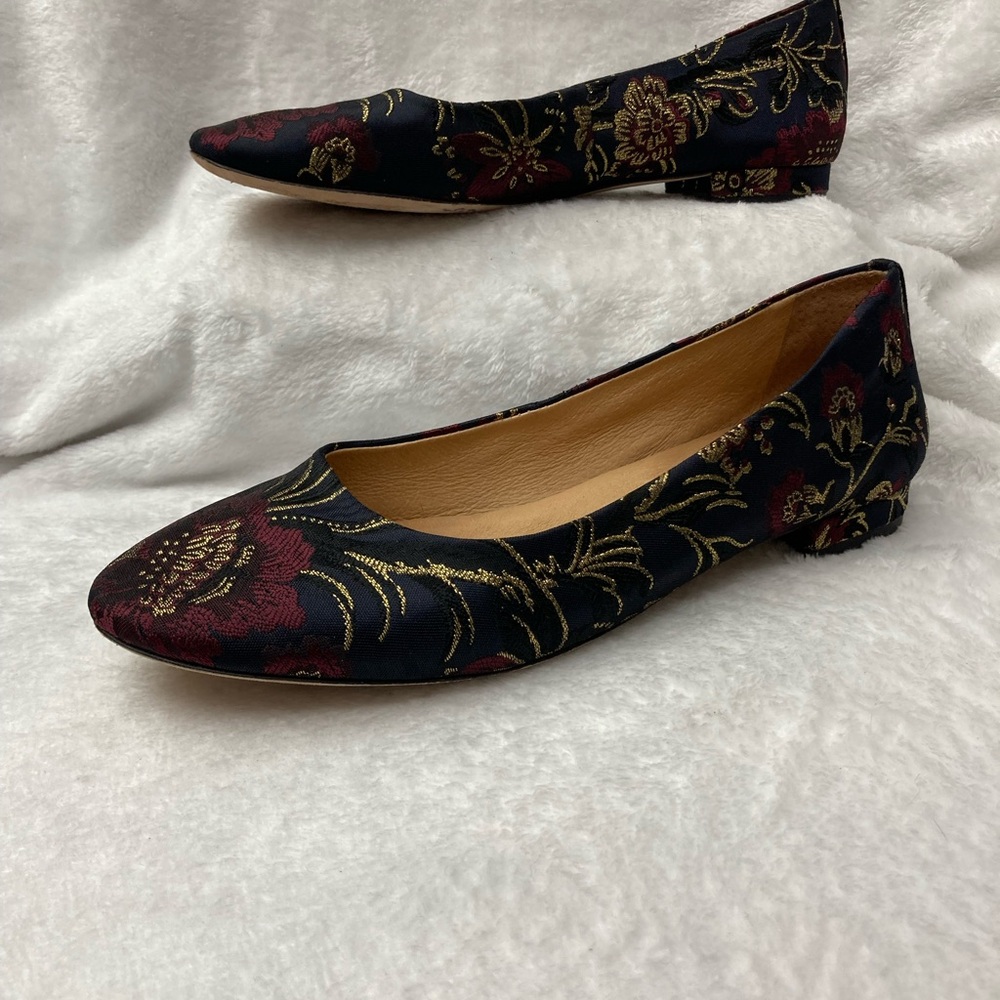 ANTONIO MELANI Burgundy, blue, and Gold floral Patterned Flats